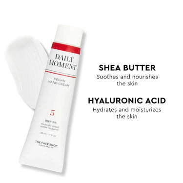 The Face Shop Daily Moment Vegan Hand Cream Noon Park with Hyaluronic Acid & Shea Butter, Non-Greasy & Quick absorbing hand care cream, 30ml